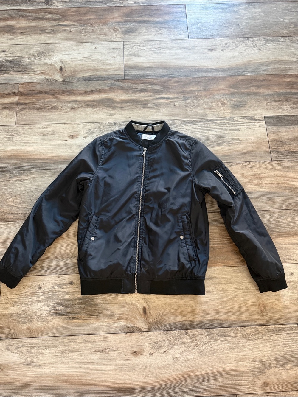 H&M Women's Black Bomber Jacket with Zip Sleeve Pocket